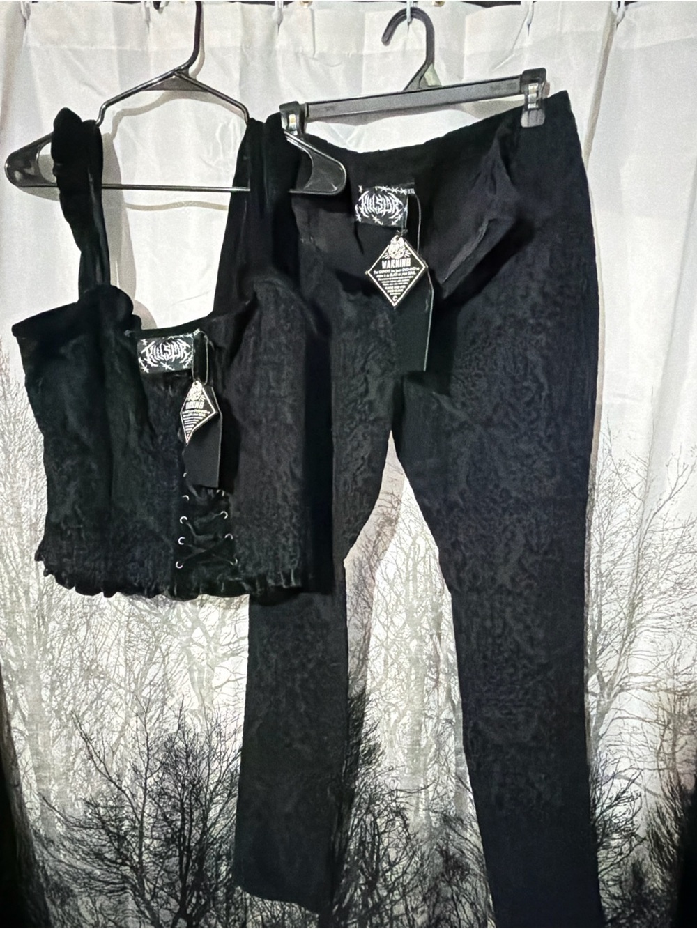 Killstar Black Jacquard Skinny Pants with Matching Lace-Up Corset Top- NWT